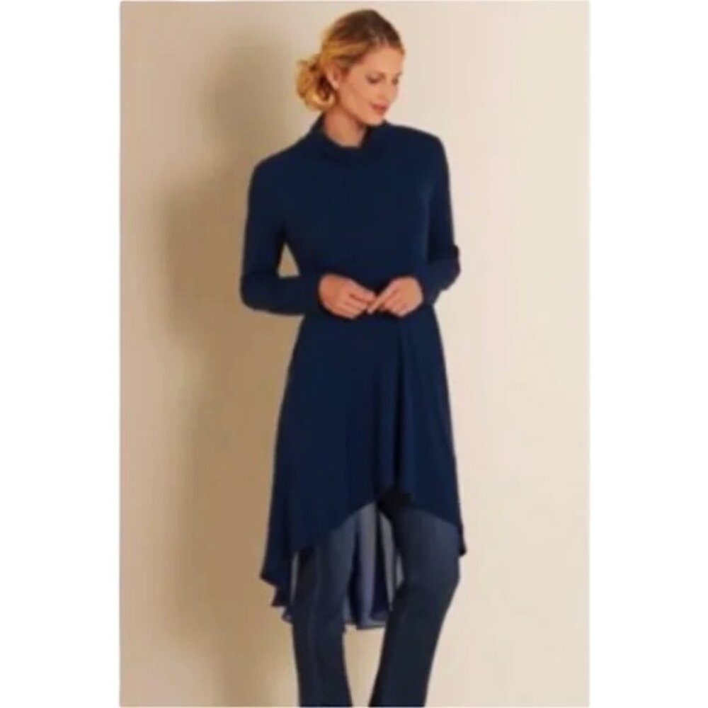 Soft Surroundings Crescent Moon High Low Long Sleeve Tunic Dress